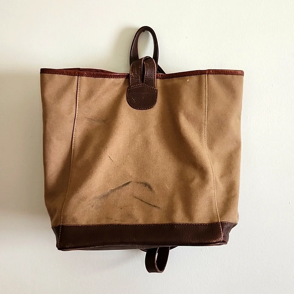 Ellington Unisex Sling Assistant Backpack Khaki Canvas/Brown leather Trim